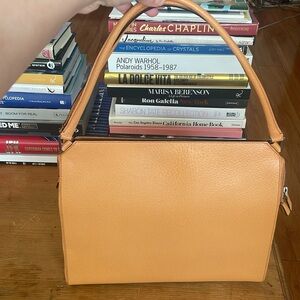 Elegant PRADA Tan/Orange Leather Tote Bag.